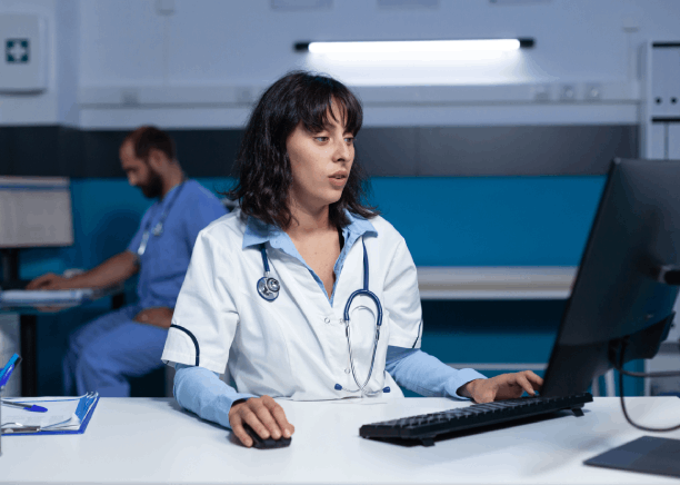 Doctor using translation services in Bethel Park for medical records and prescriptions, ensuring patient care clarity.