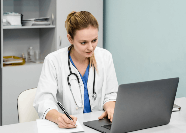 Doctor using translation services in Ross Township to communicate with patients from different language backgrounds.