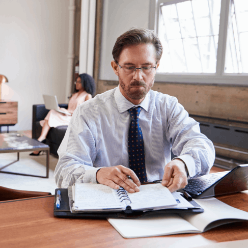 A customer uses a legal case file for Translation Services in McCandless, matching exhibits and terminology.
